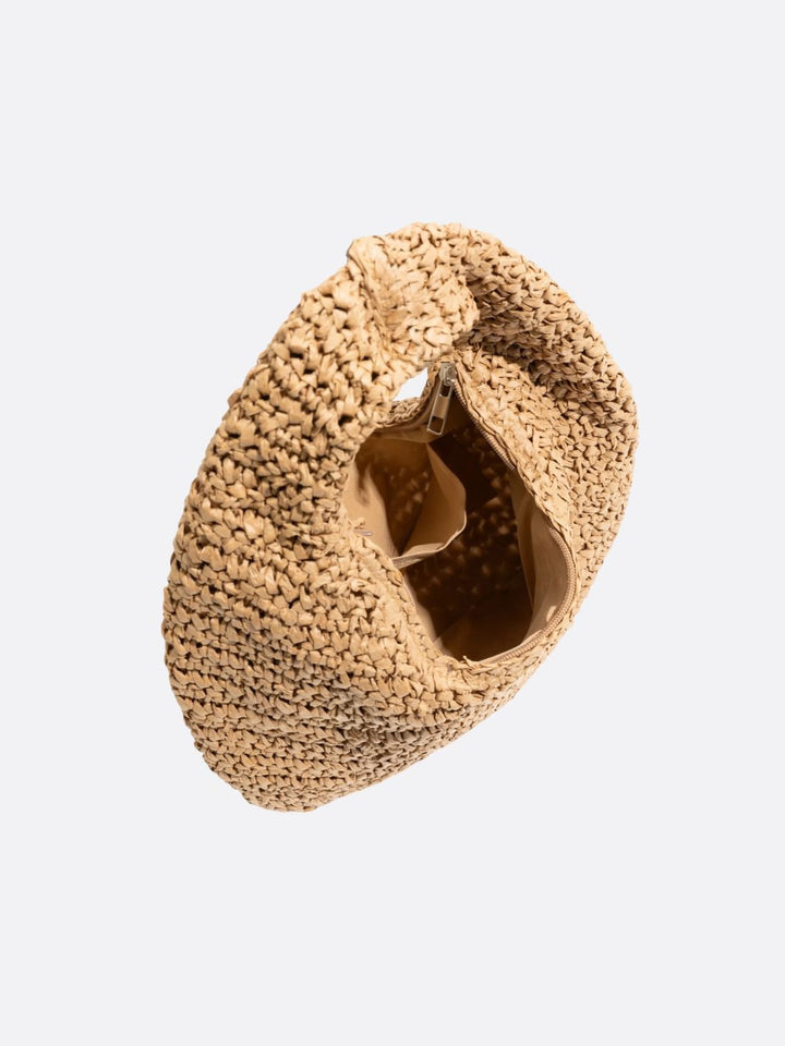 Woven straw hobo bag