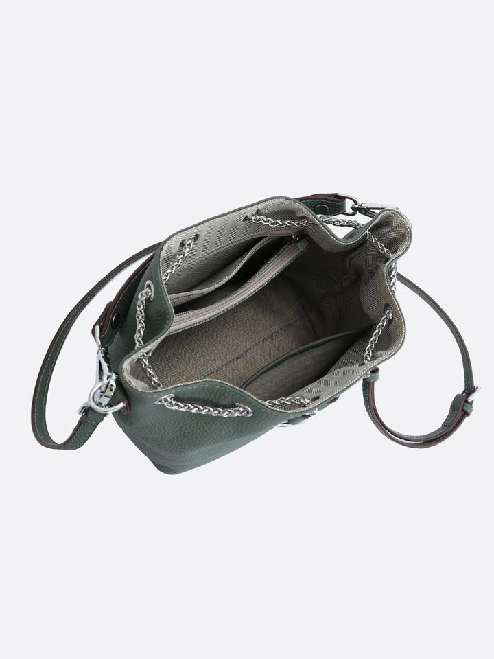 Grained leather bucket bag